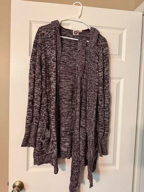 Roxy Open-Front Marled Cardigan in Plum